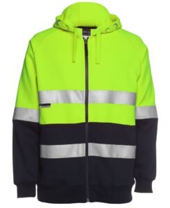 HI VIS (D+N) FULL ZIP FLEECY HOODIE Lime-Navy 6DNH