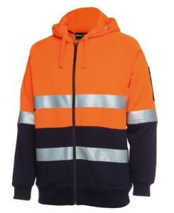 HI VIS (D+N) FULL ZIP FLEECY HOODIE Orange-Navy 6DNH
