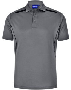 PS93 MENS SUSTAINABLE POLY COTTON CONTRAST SS POLO Ash Black