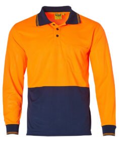 SW05CD High Visibility Long Sleeve Orange-Navy Polo