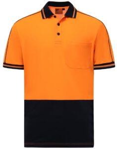 SW89 HI-VIS SUSTAINABLE COOL-BREEZE SAFETY Orange- Navy POLO